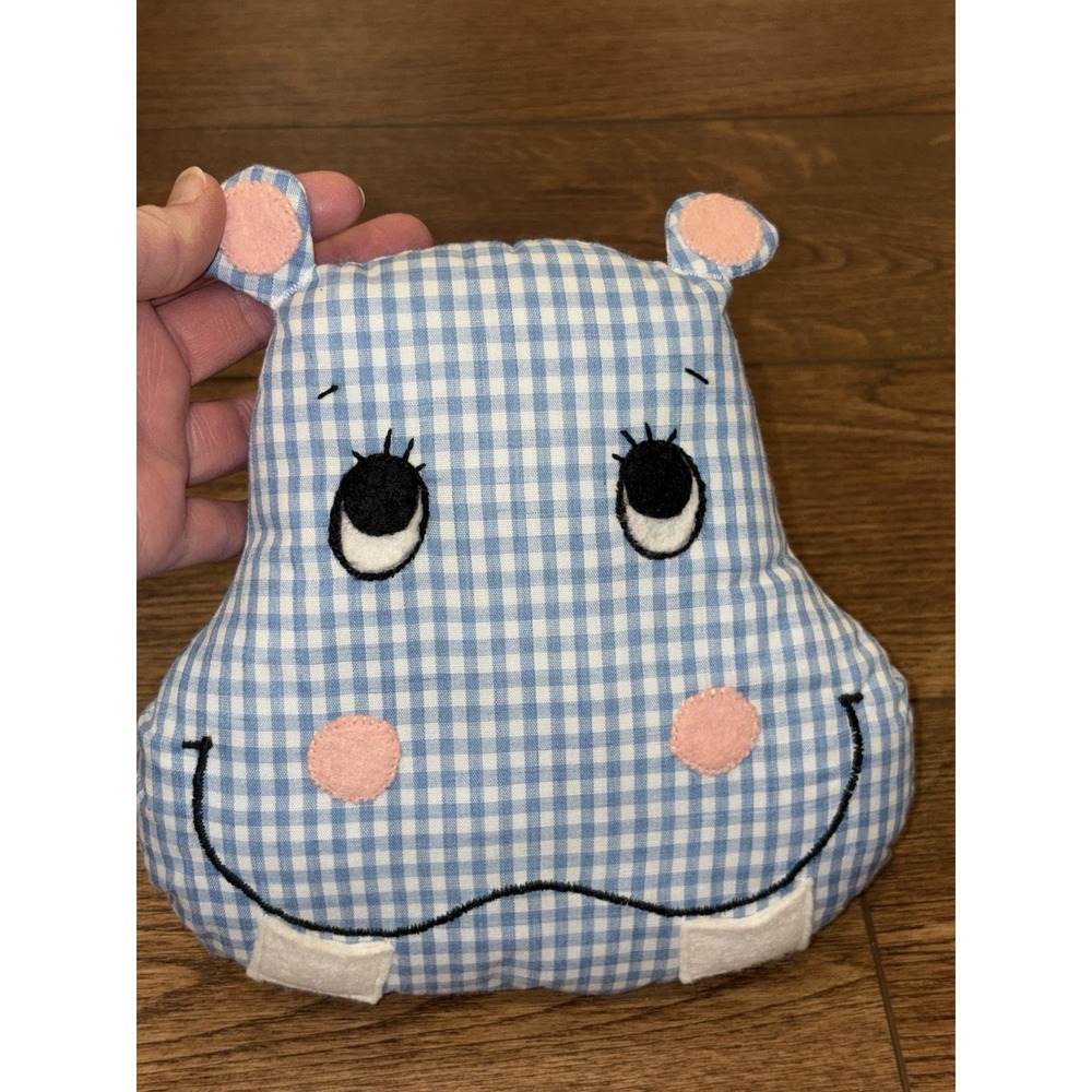Vintage Handmade Hippo tooth fairy pillow With Small (Teeth) Pockets Blue Gingha